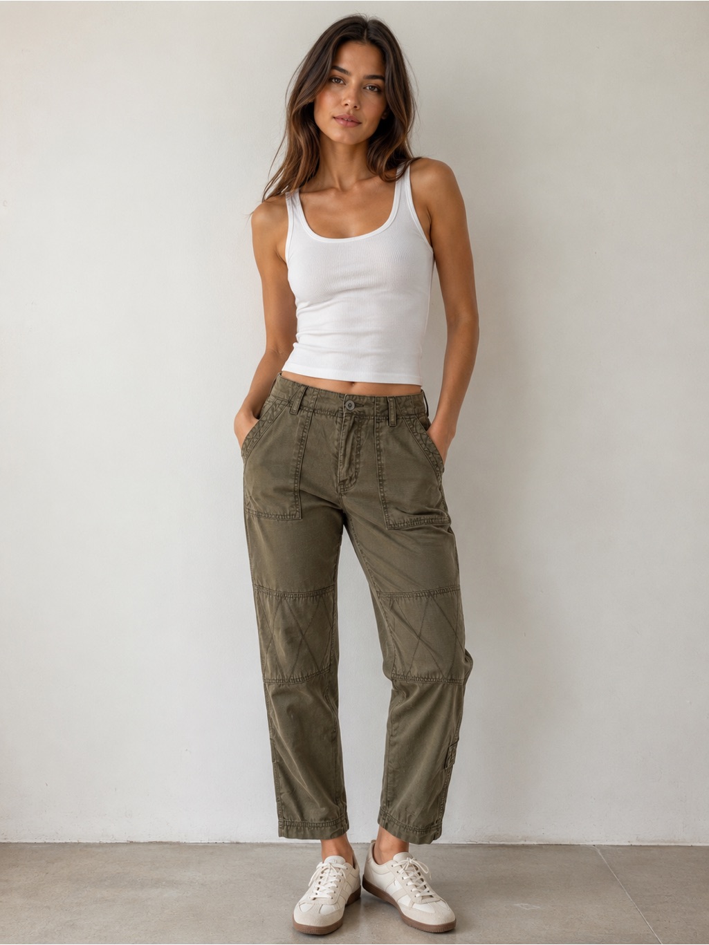 Free People Olive Green Utility Romper With Copper Logo Tag